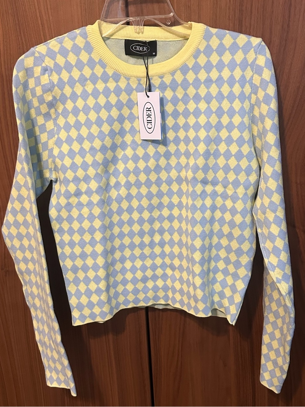 Cider Pastel Yellow & Light Blue Argyle Knit Pullover